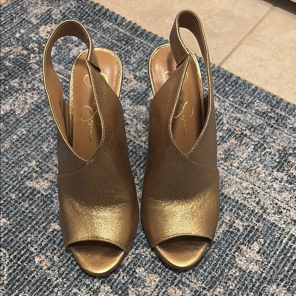 Jessica Simpson Metallic Gold Slingback Heels